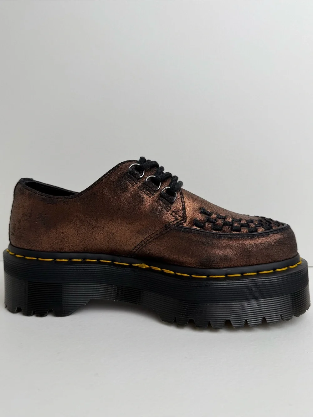 Dr. Martens Ashley Platform Metallic Leather Quad Retro Creeper Oxfords UK 4